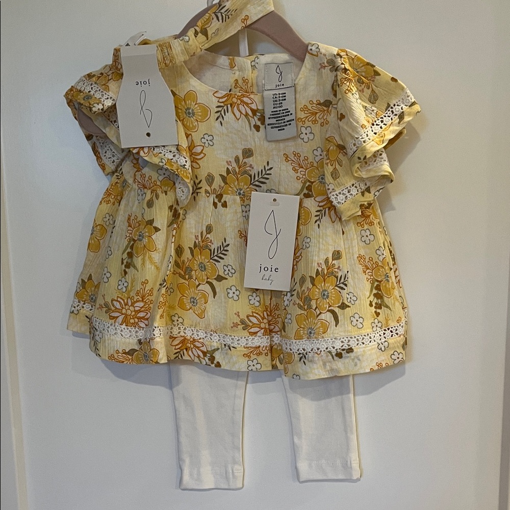 Joie Yellow Floral Baby Set with Headband